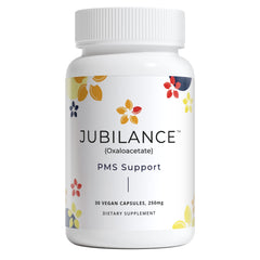 Jubilance PMS Support bottle with pills for daily cycle balance.