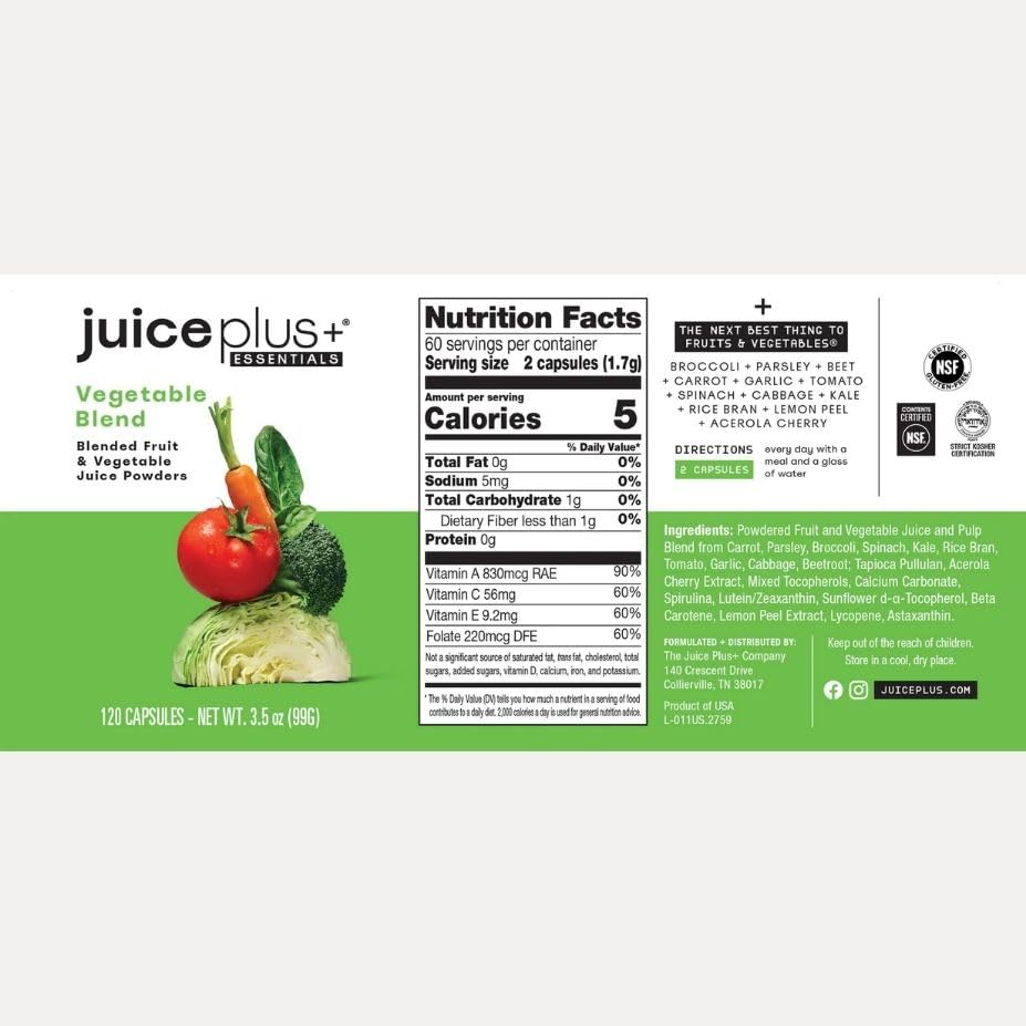 Juice Plus+ Vegetable Blend scoop pouring shot suggests convenient daily use
