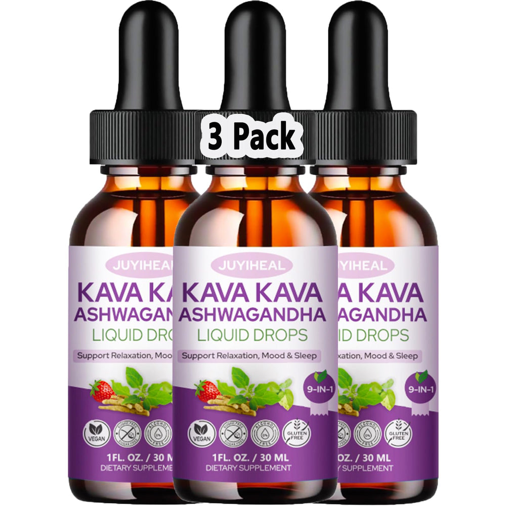 JUYIHEAL kava kava 3-pack bottle front promotes calm moments