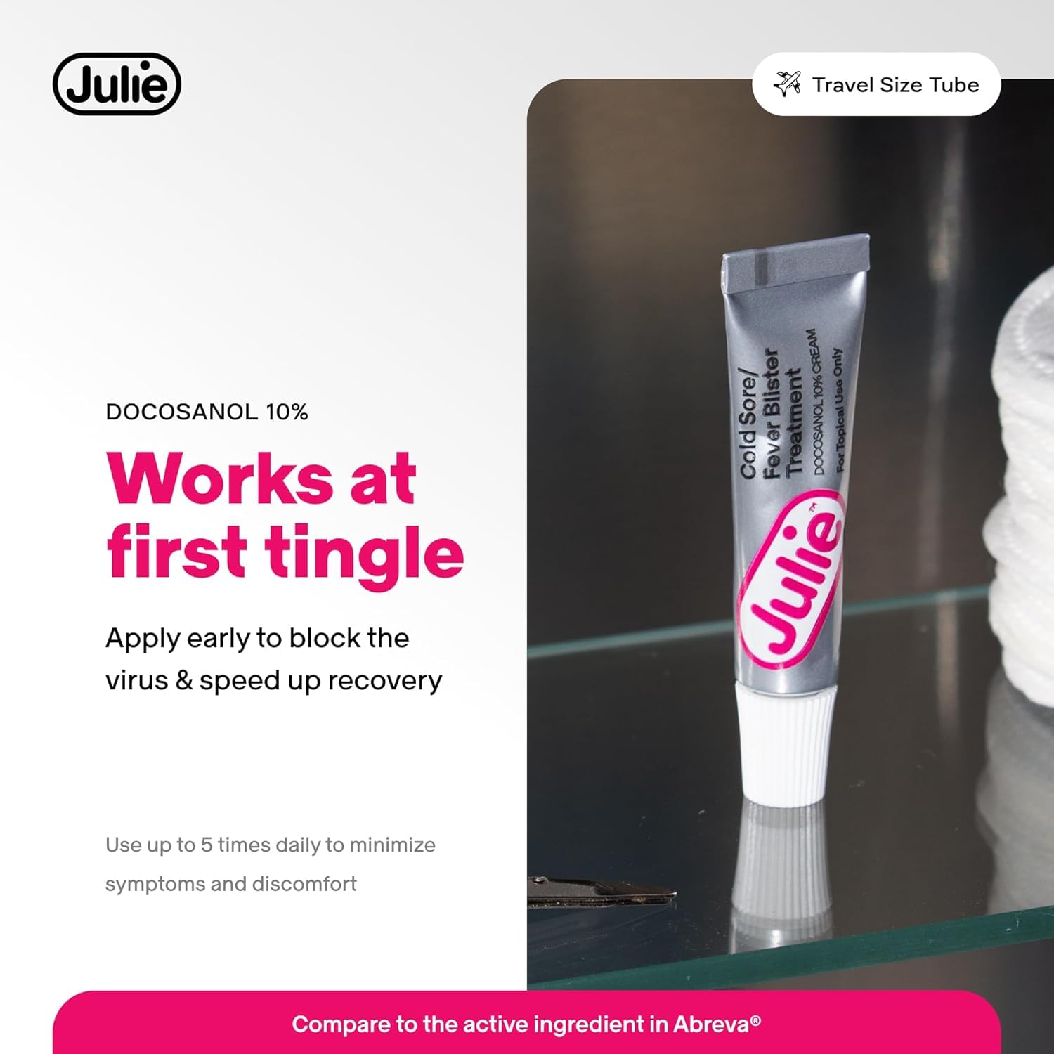 Julie Cold Sore Treatment pack of two tubes for home and travel.