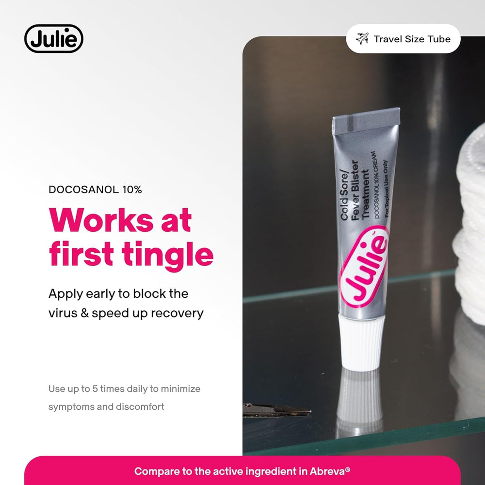 Julie Cold Sore Treatment pack of two tubes for home and travel.