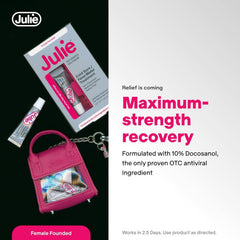 Julie Cold Sore Treatment fits in a purse pocket for fast access.