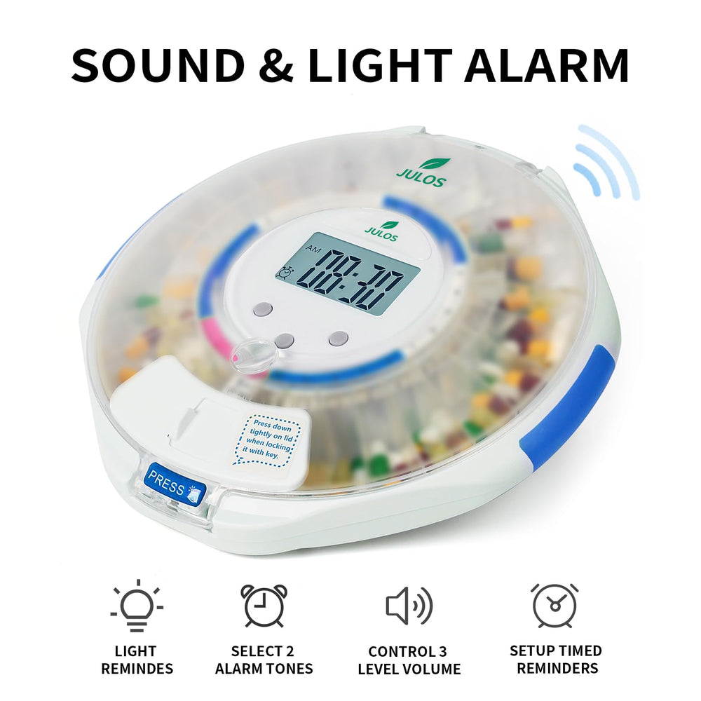 JULOS device showing visual and audio alerts for dosing reminders