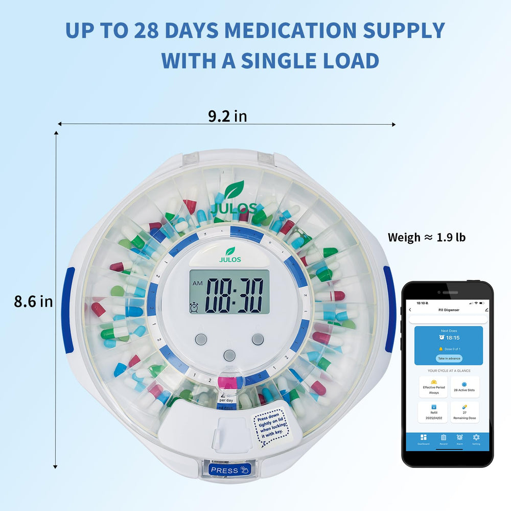 JULOS Locking cover with keys protects pills.