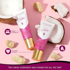 Julva bottle close-up with DHEA focus for daily moisture.