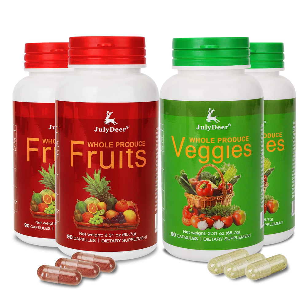 JulyDeer Fruit and Veggies bottle displaying 360 capsules for daily nutrition.