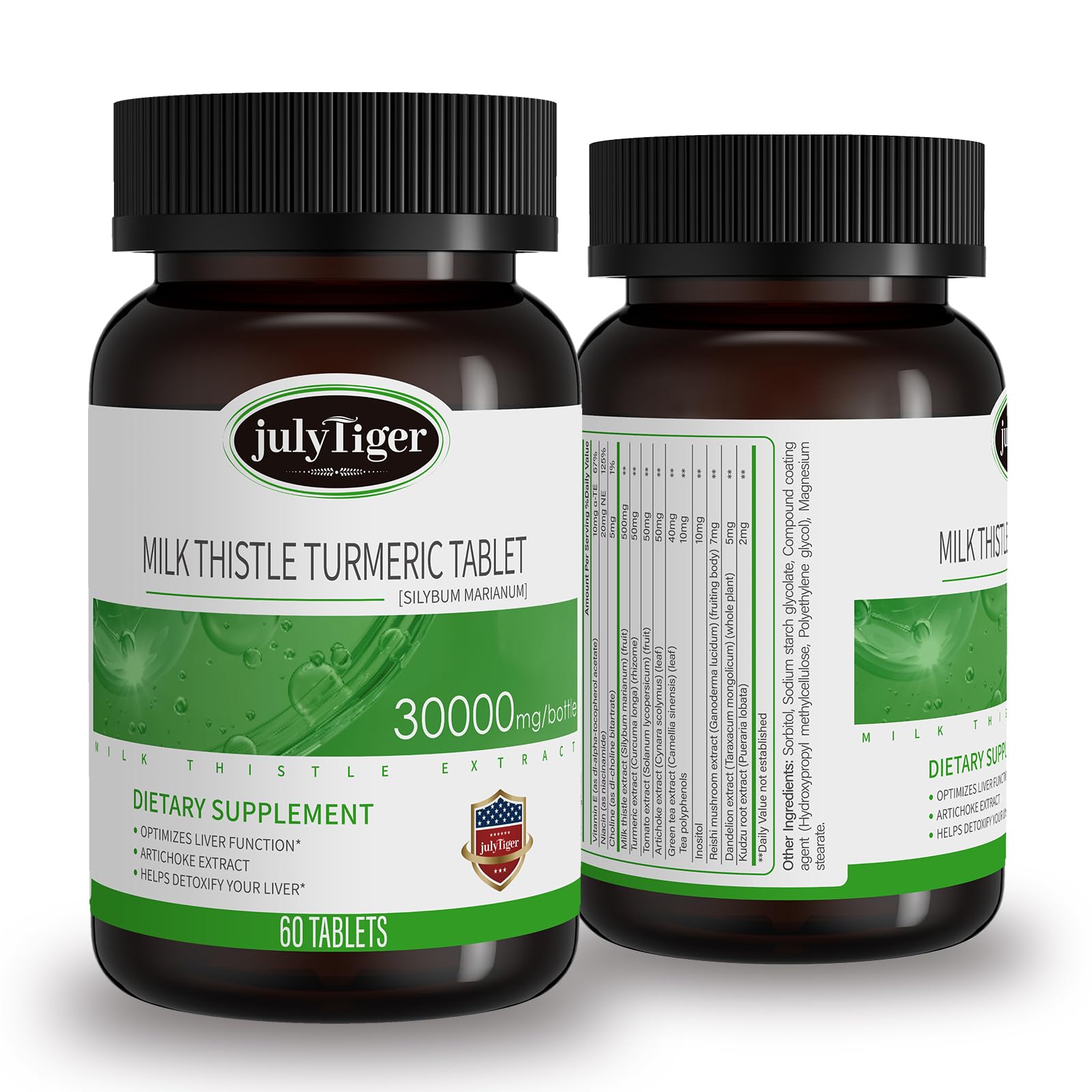 julytiegr milk thistle bottle label showing liver detox blend for daily support