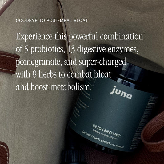 Juna Digestive Enzymes Probiotic capsules closeup for post-meal comfort