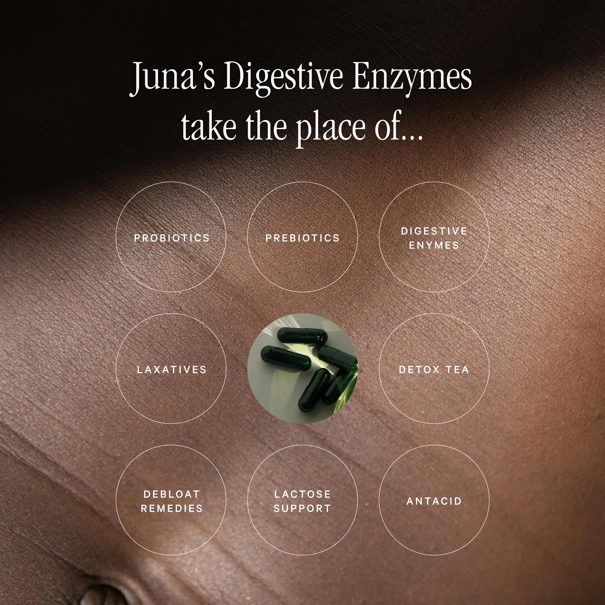 Juna Digestive Enzymes Probiotic label detail shows vegan and gluten-free ingredients