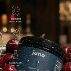 Juna Nightcap bottle with pour demonstrates an easy nightly ritual.
