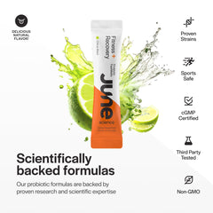 June Science on-the-go dissolving sachet showing easy intake without water.