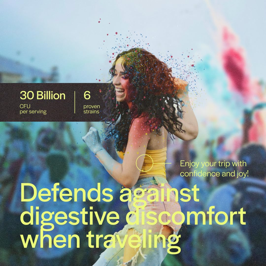 June Science Travel + Defense bottle highlighting 30B CFUs for gut balance on the road