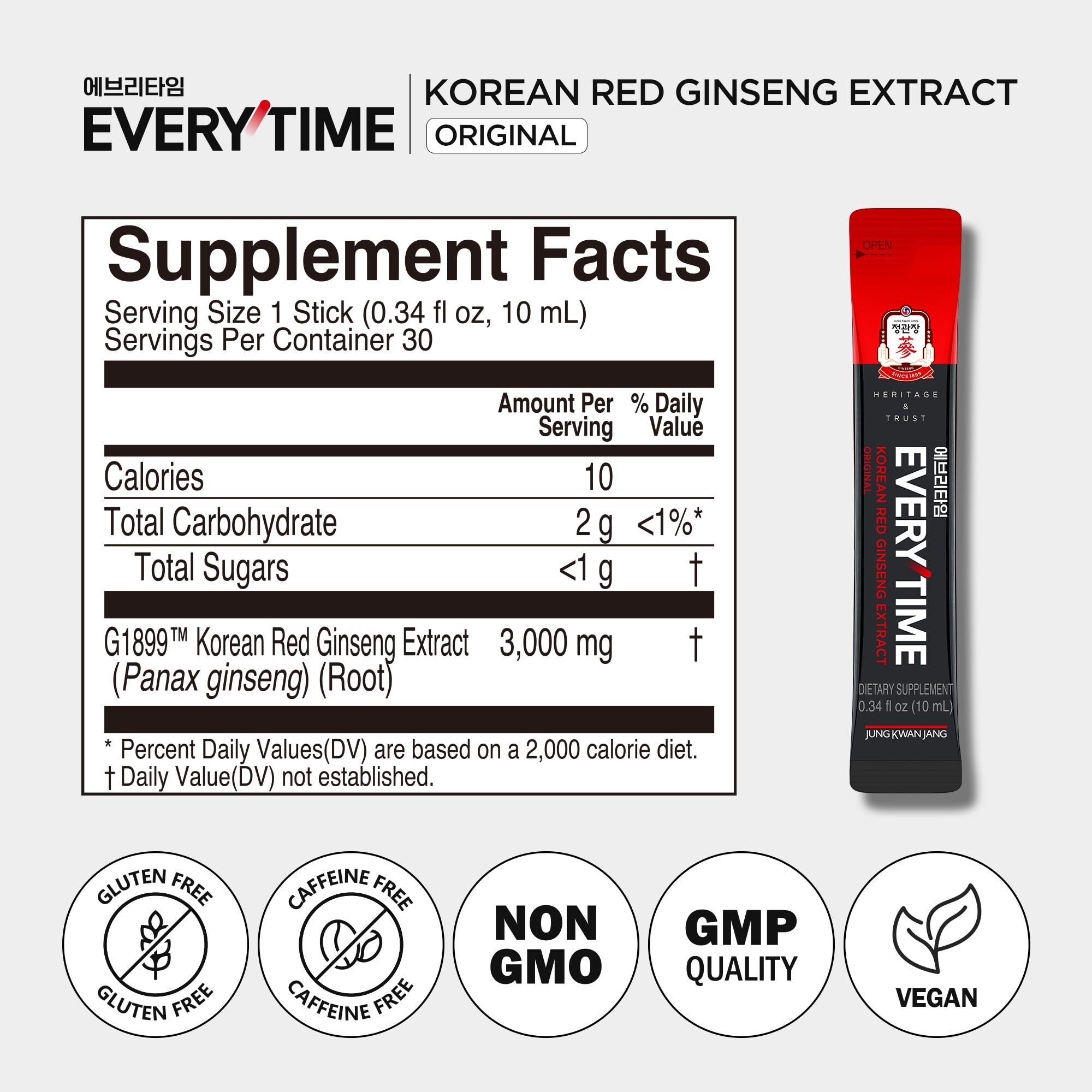 Jung Kwan Jang Everytime 3000mg daily wellness reminder on a kitchen counter.