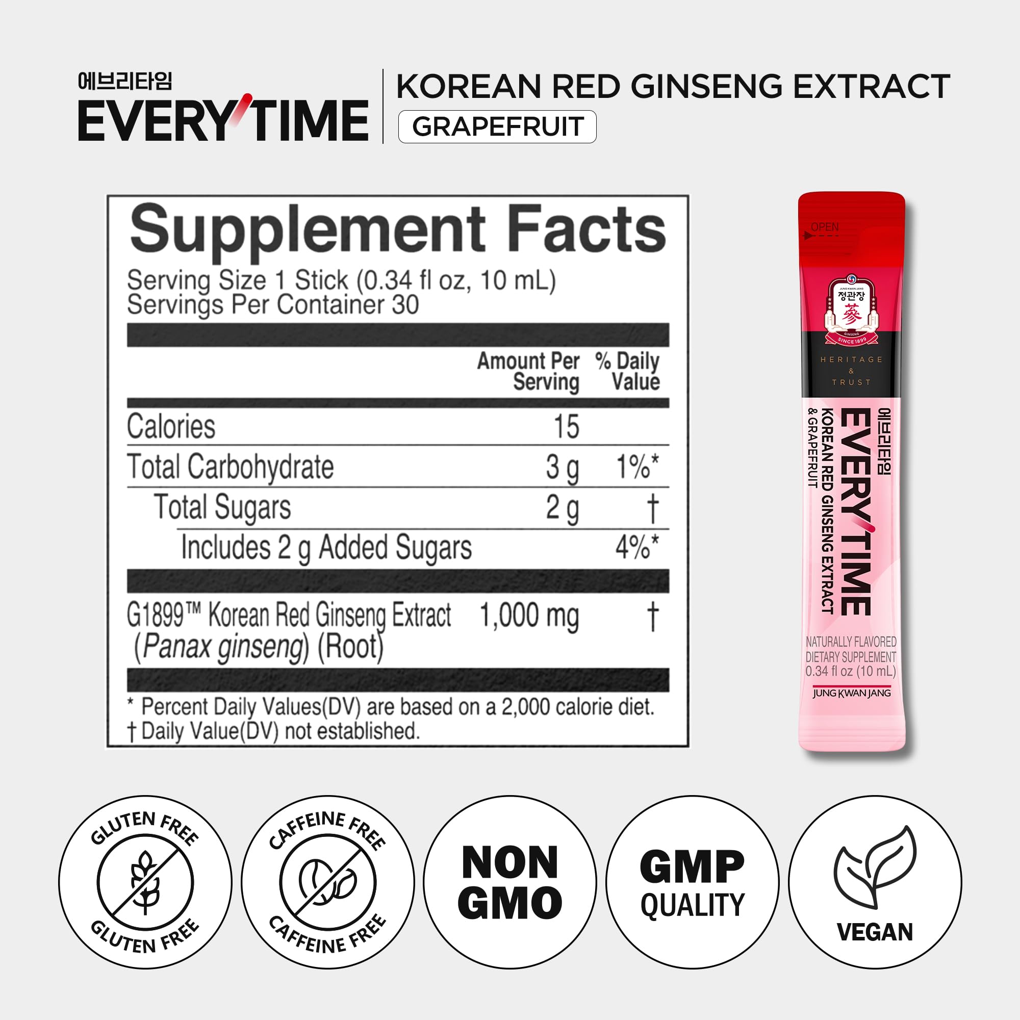 Jung Kwan Jang Everytime nutrition panel and ingredients summary