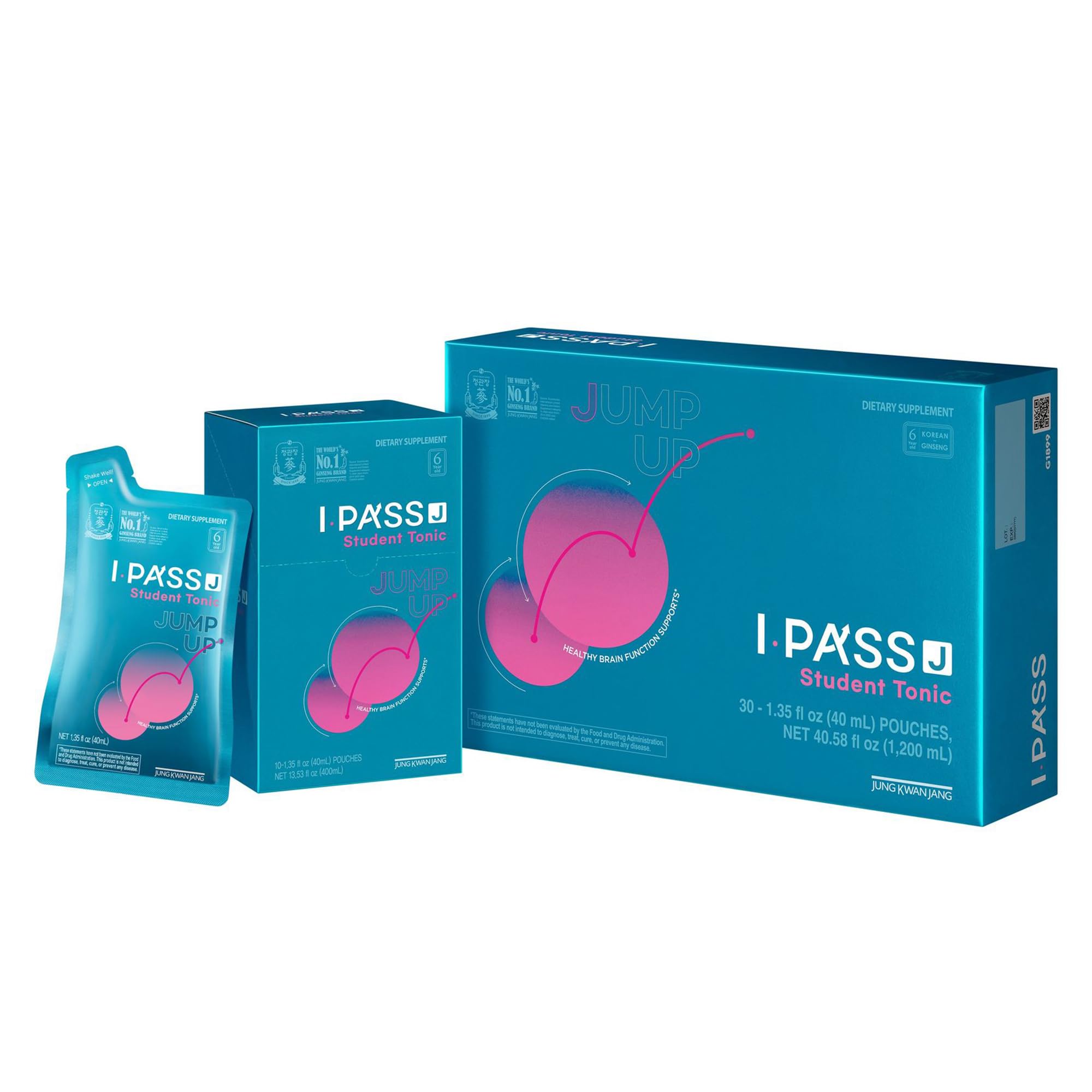JungKwanJang i-Pass Junior capsules on white background, supporting focus and immune wellness