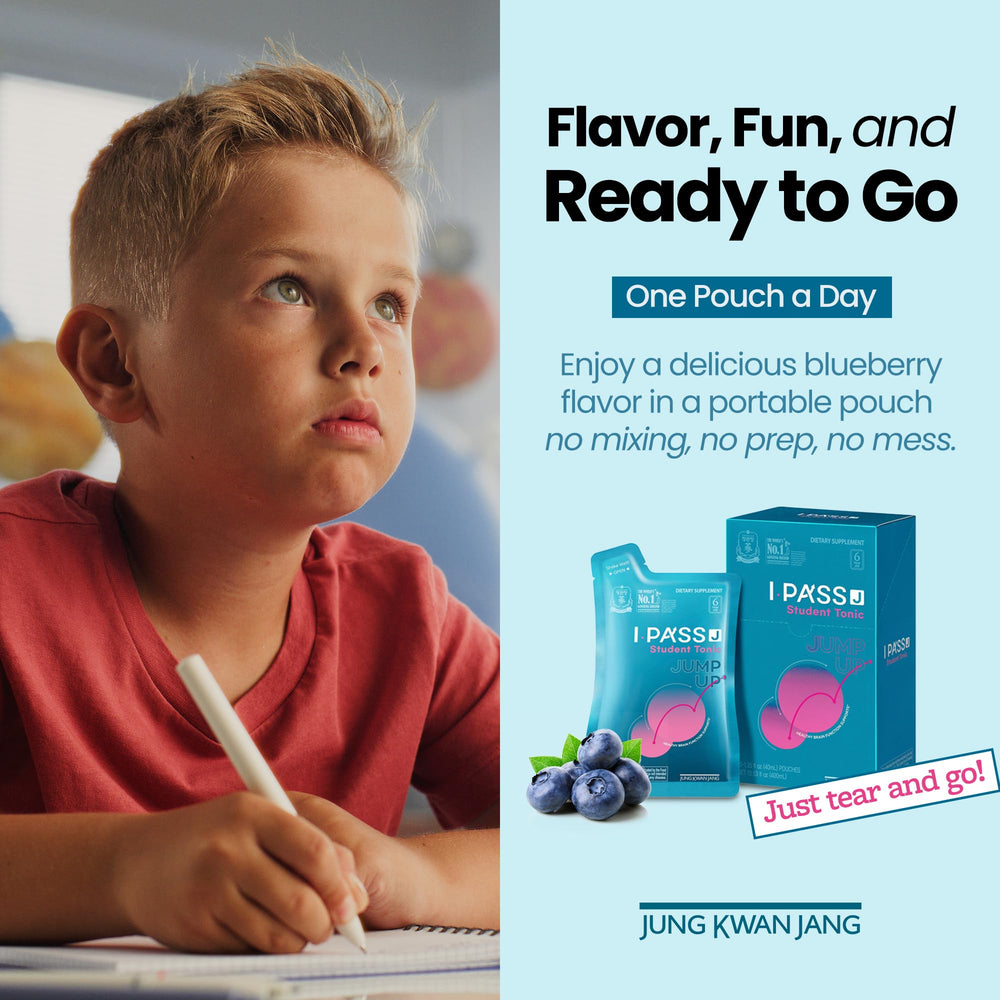 JungKwanJang i-Pass Junior vegan capsules illustrate non-GMO formula