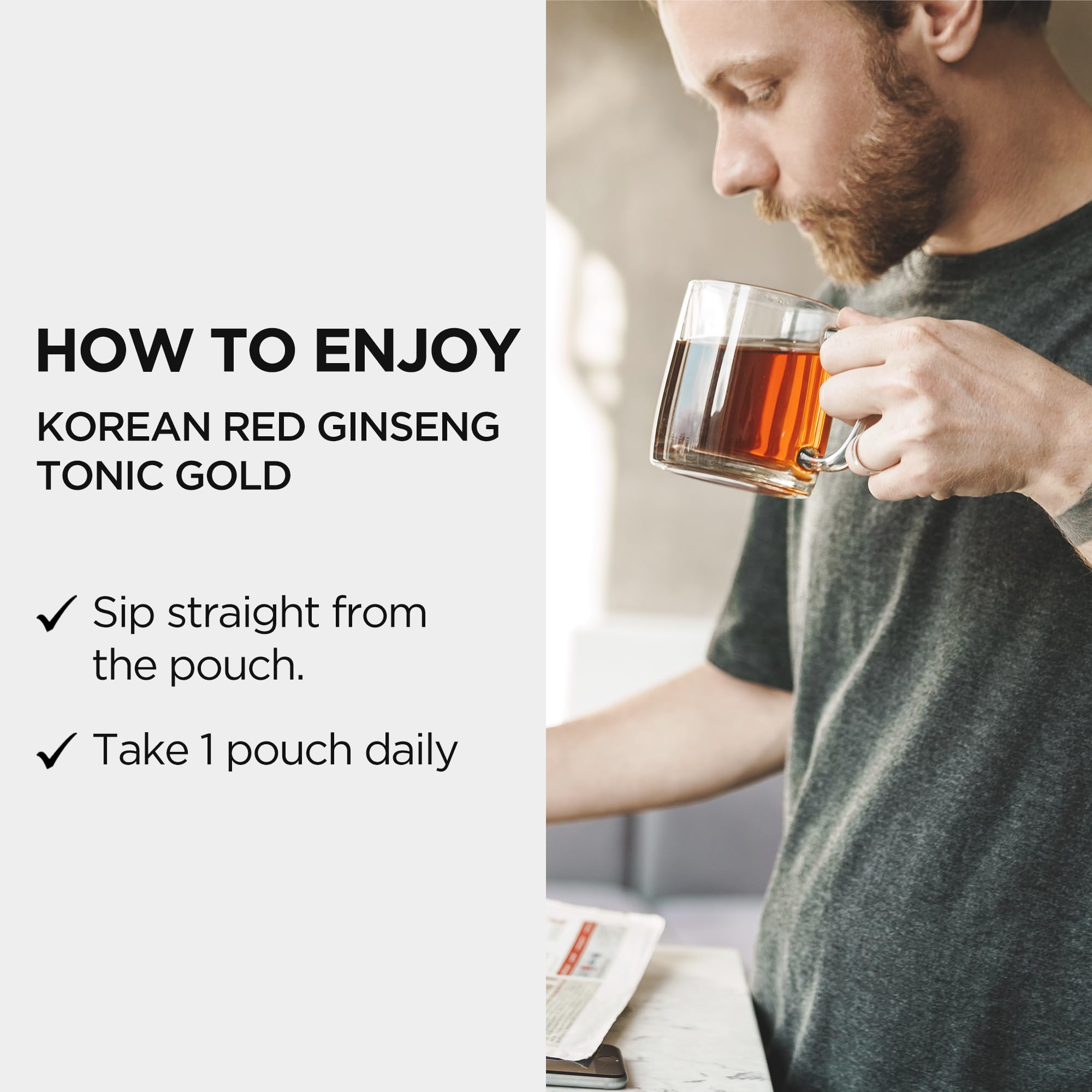 JungKwanJang Tonics Gold poured into a glass for daily energy ritual