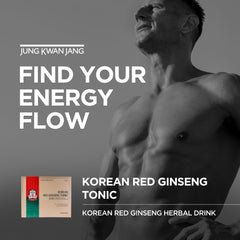 Jung Kwan Jang tonic pouch label closeup highlighting plant-based ingredients.