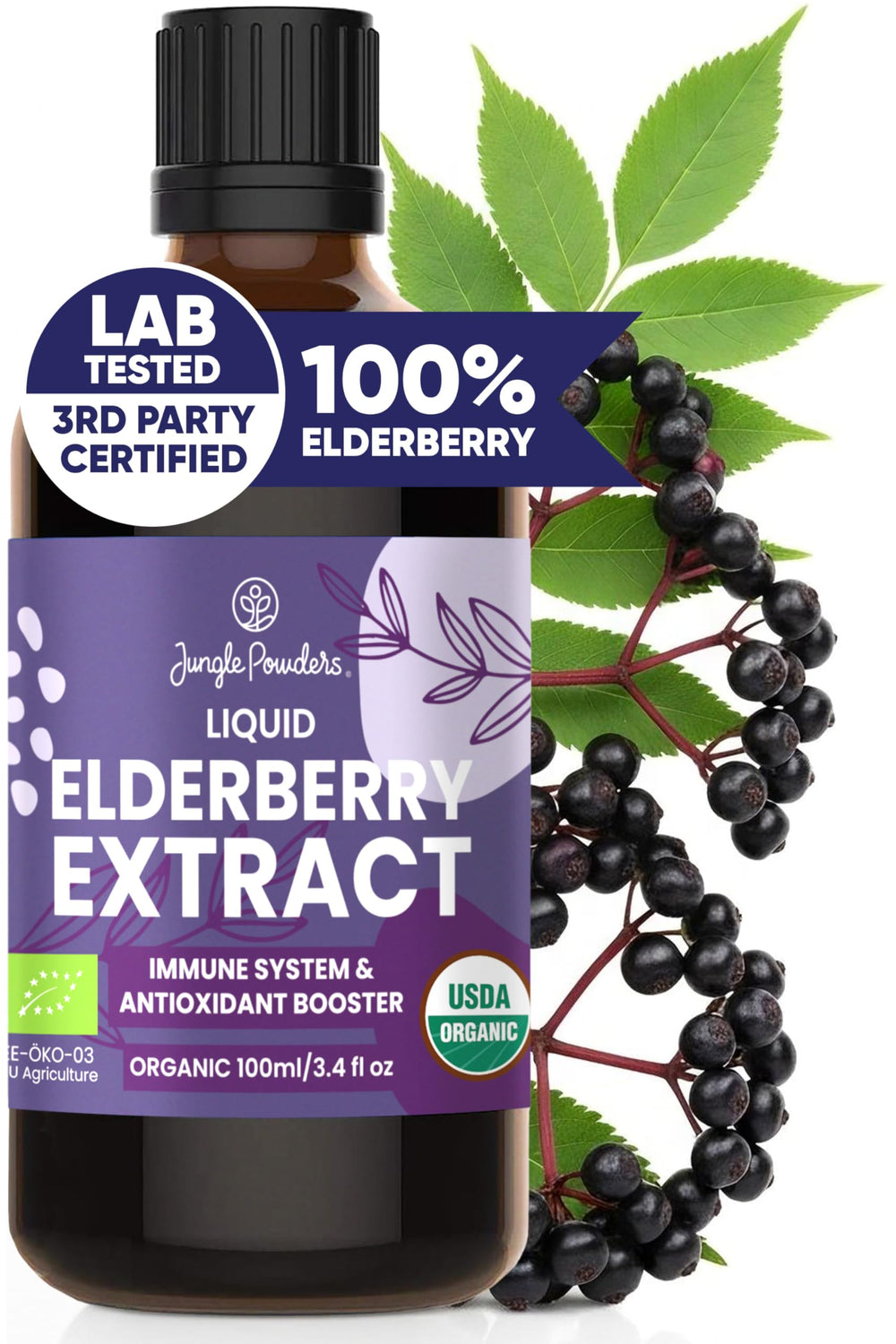 Jungle Powders Organic Elderberry Syrup bottle ready for daily use