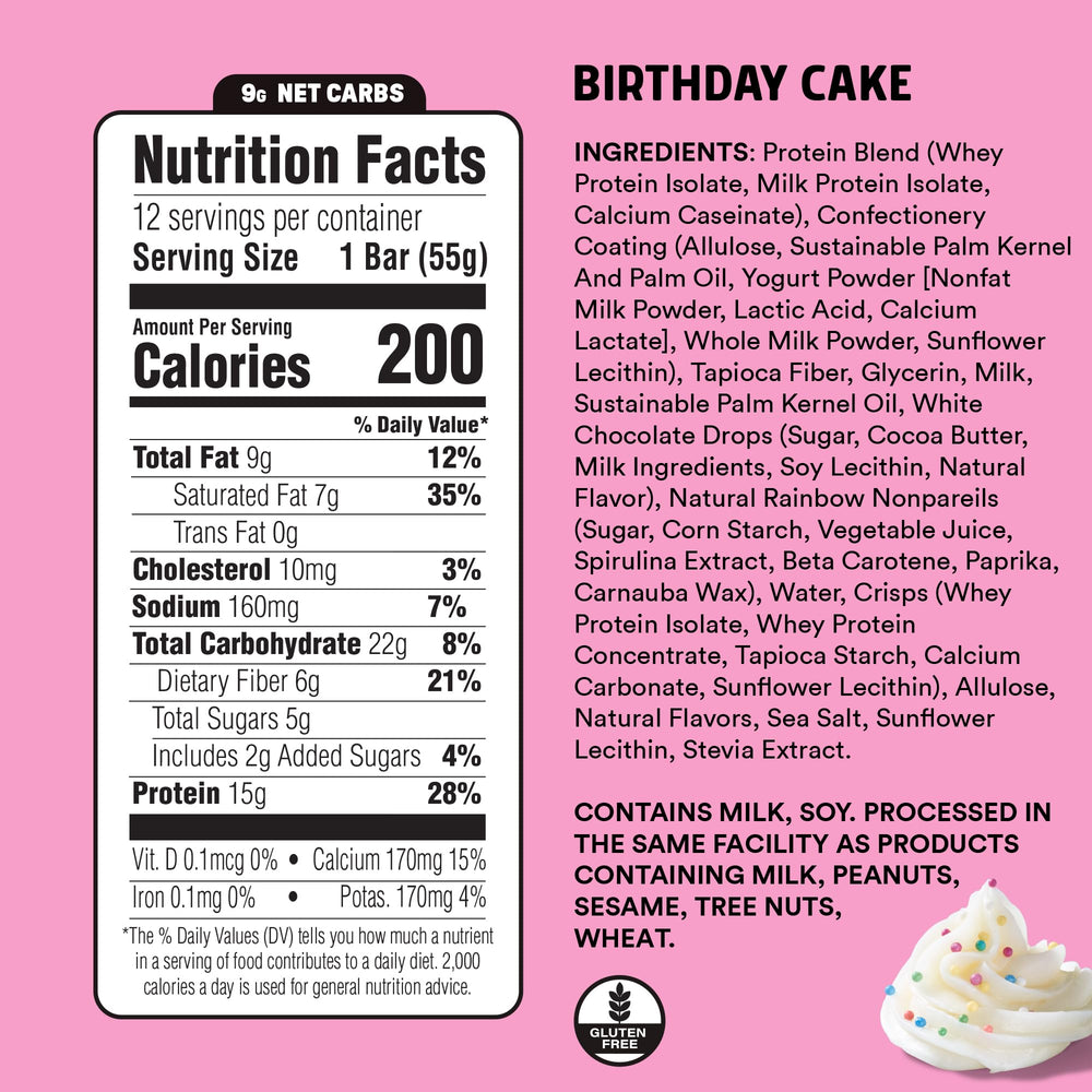 Close-up of JUNKLESS Birthday Cake bar reveals cake-like texture and real flavor.