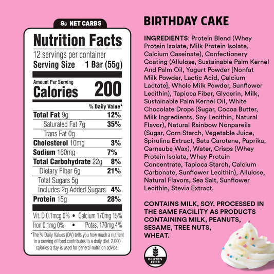 Close-up of JUNKLESS Birthday Cake bar reveals cake-like texture and real flavor.