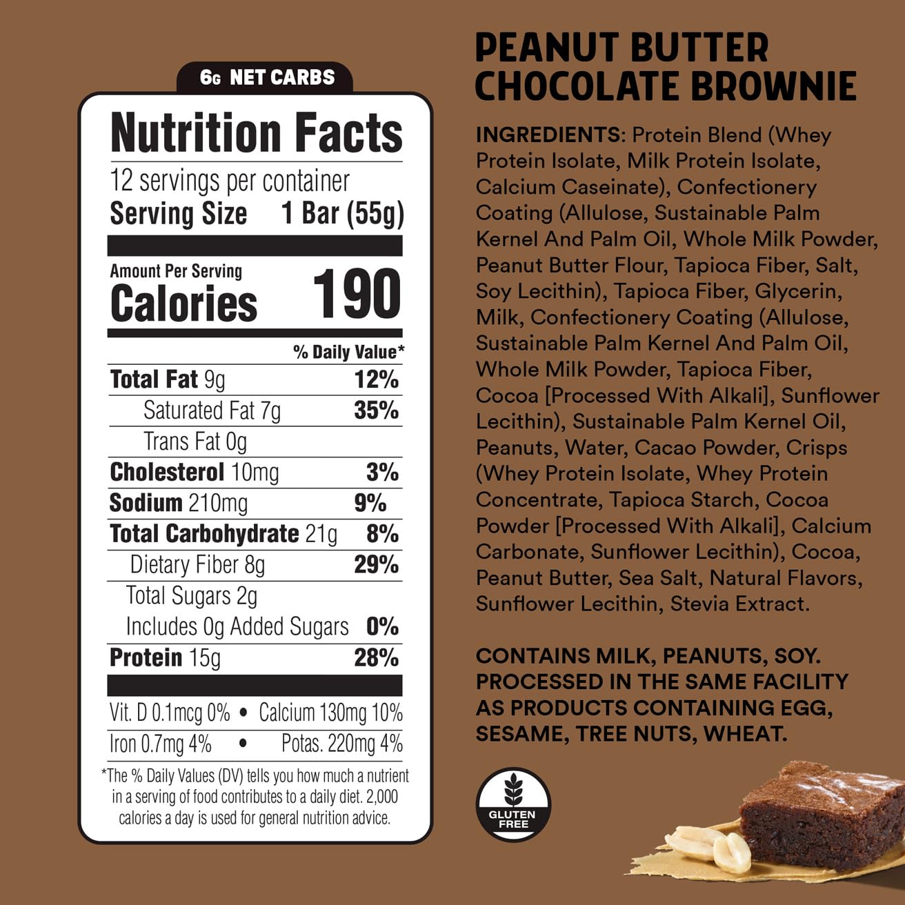 JUNKLESS Peanut Butter Chocolate Brownie bar highlight no added sugar.