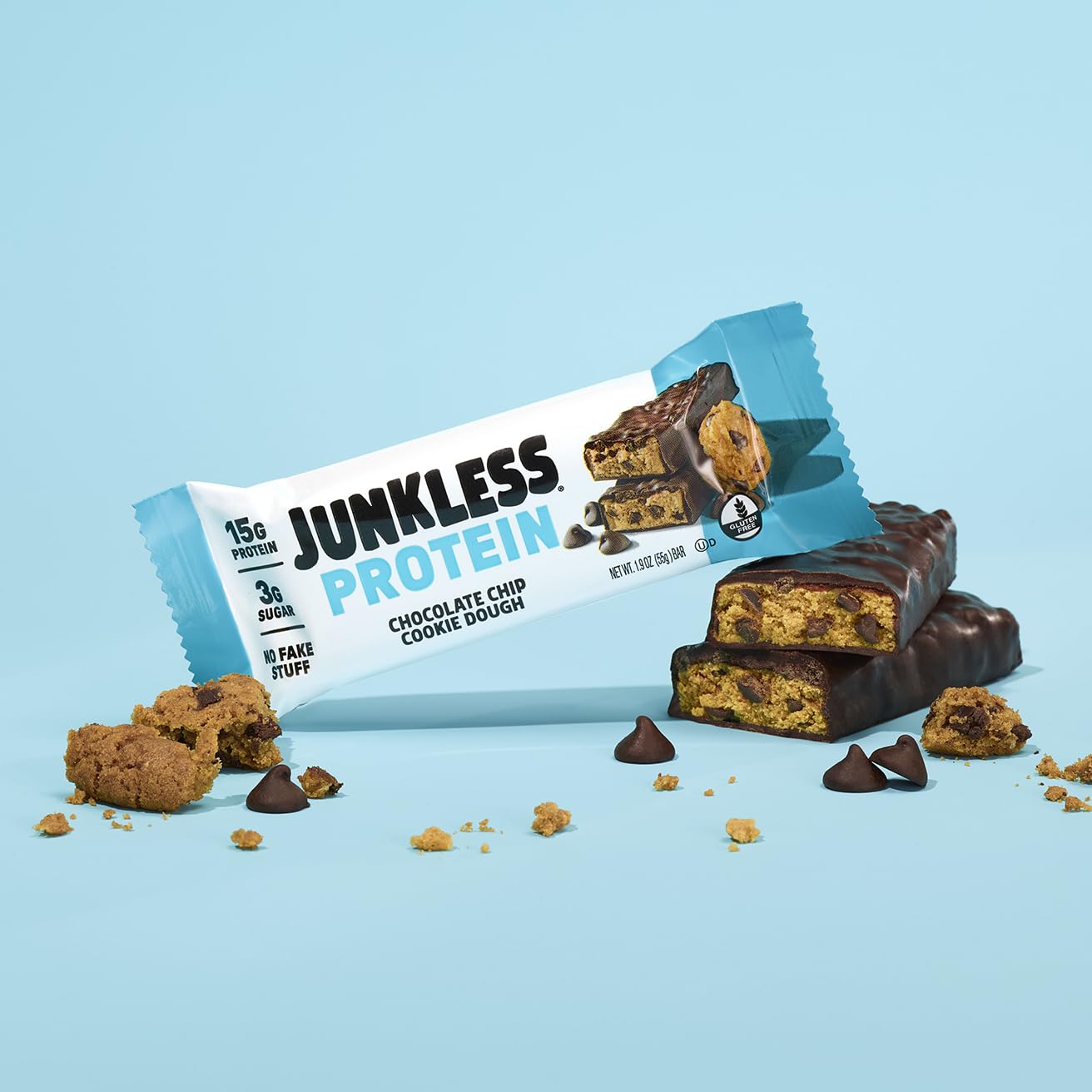 Junkless protein bar chocolate chip cookie dough ingredients list gluten-free and clean
