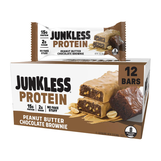JUNKLESS protein bar displaying 15g protein for steady energy.