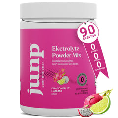 JUNP dragonfruit limeade powder tub highlighting tropical flavor and hydration potential.
