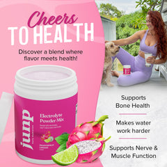 JUNP drink glass with dragonfruit limeade showing refreshing hydration after activity.
