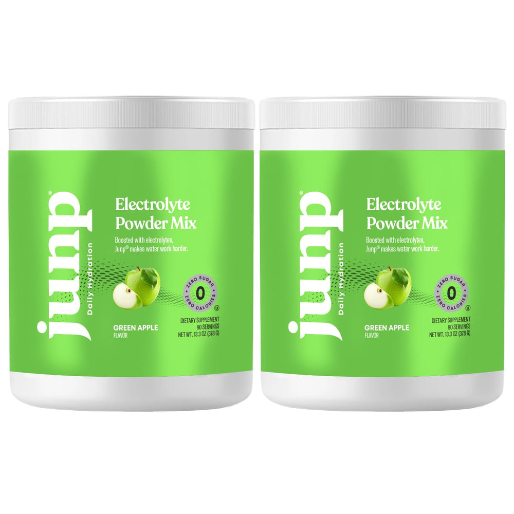 JUNP Electrolytes Green Apple powder tub for quick hydration.