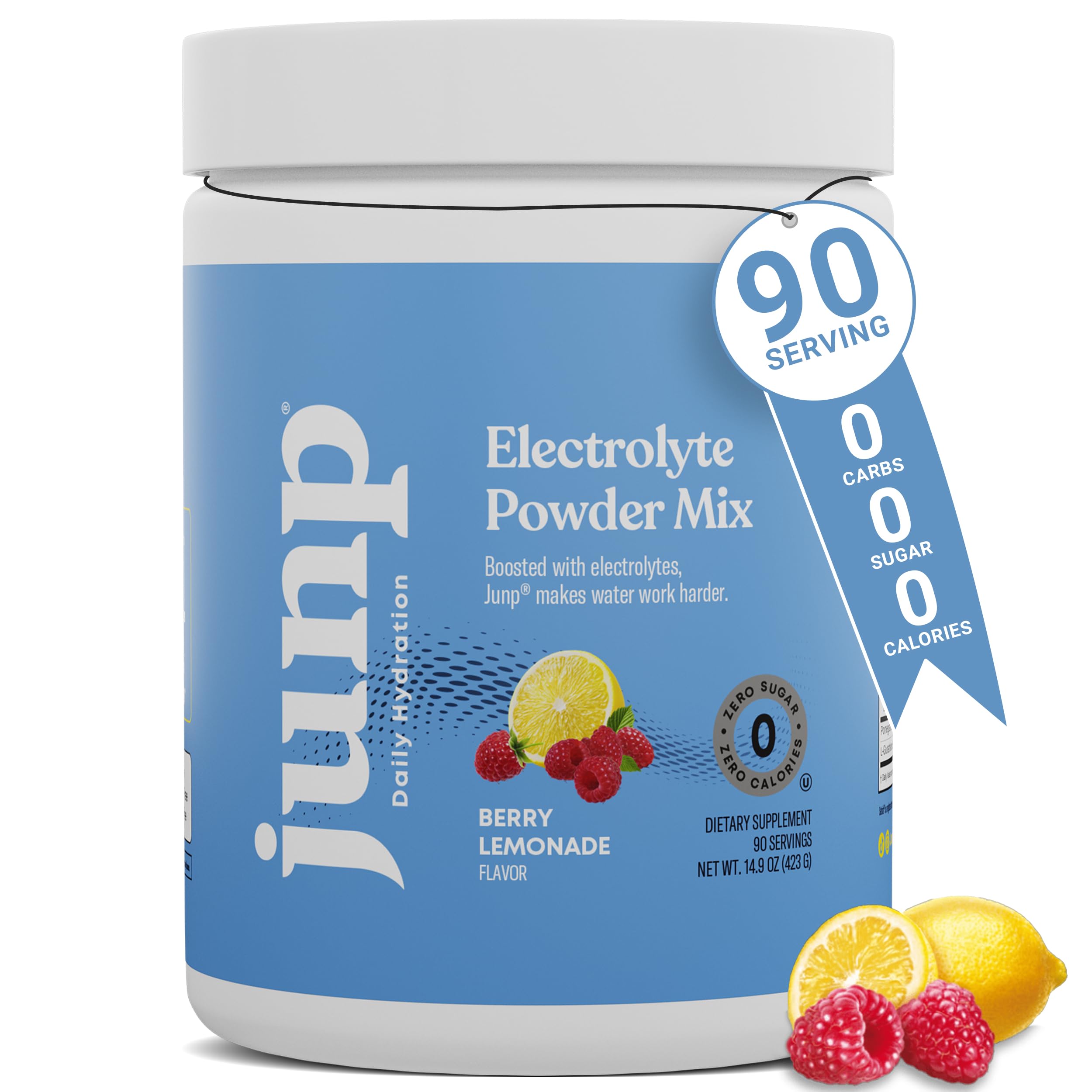 JUNP Berry Lemonade electrolyte powder bottle for on-the-go hydration