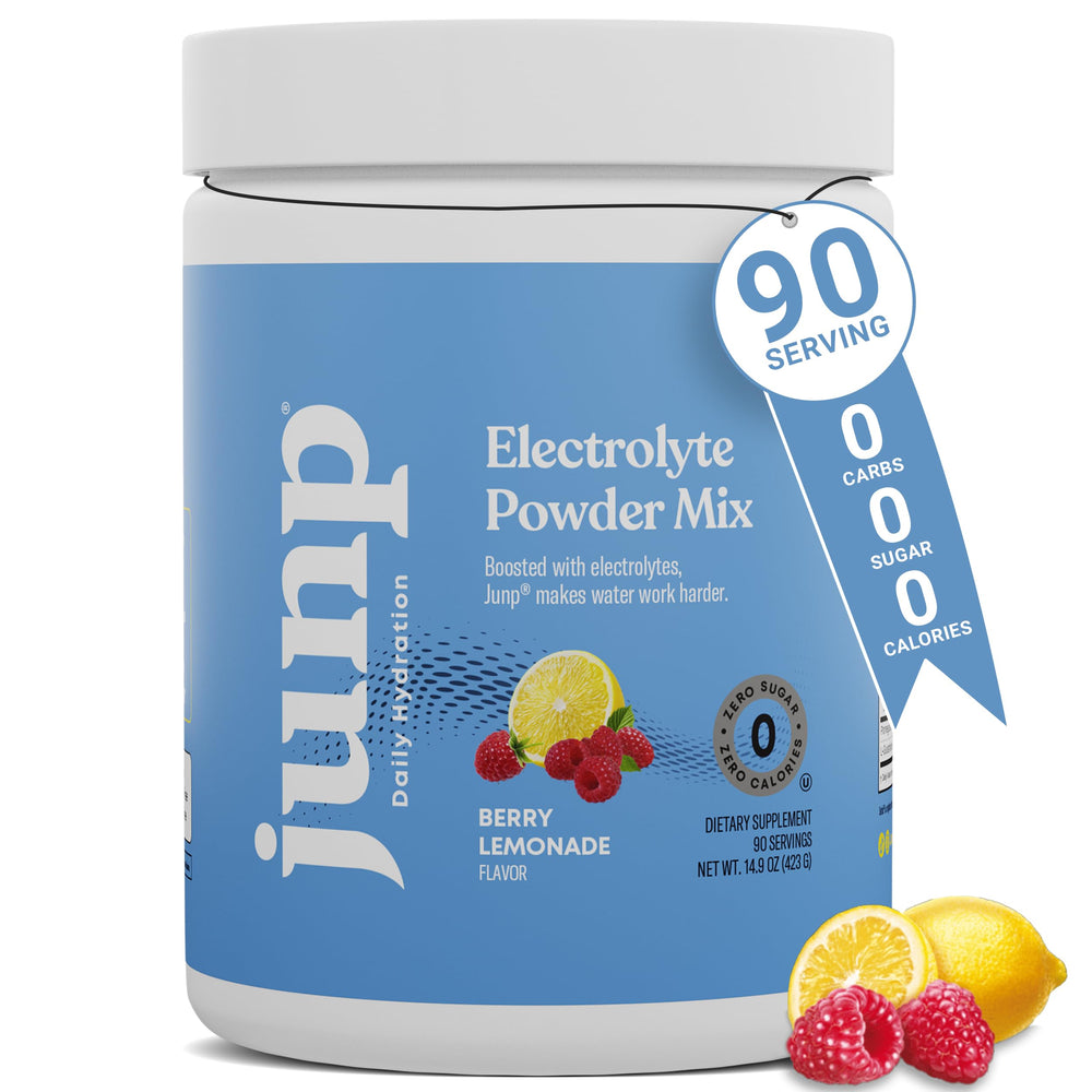 JUNP Berry Lemonade electrolyte powder bottle for on-the-go hydration