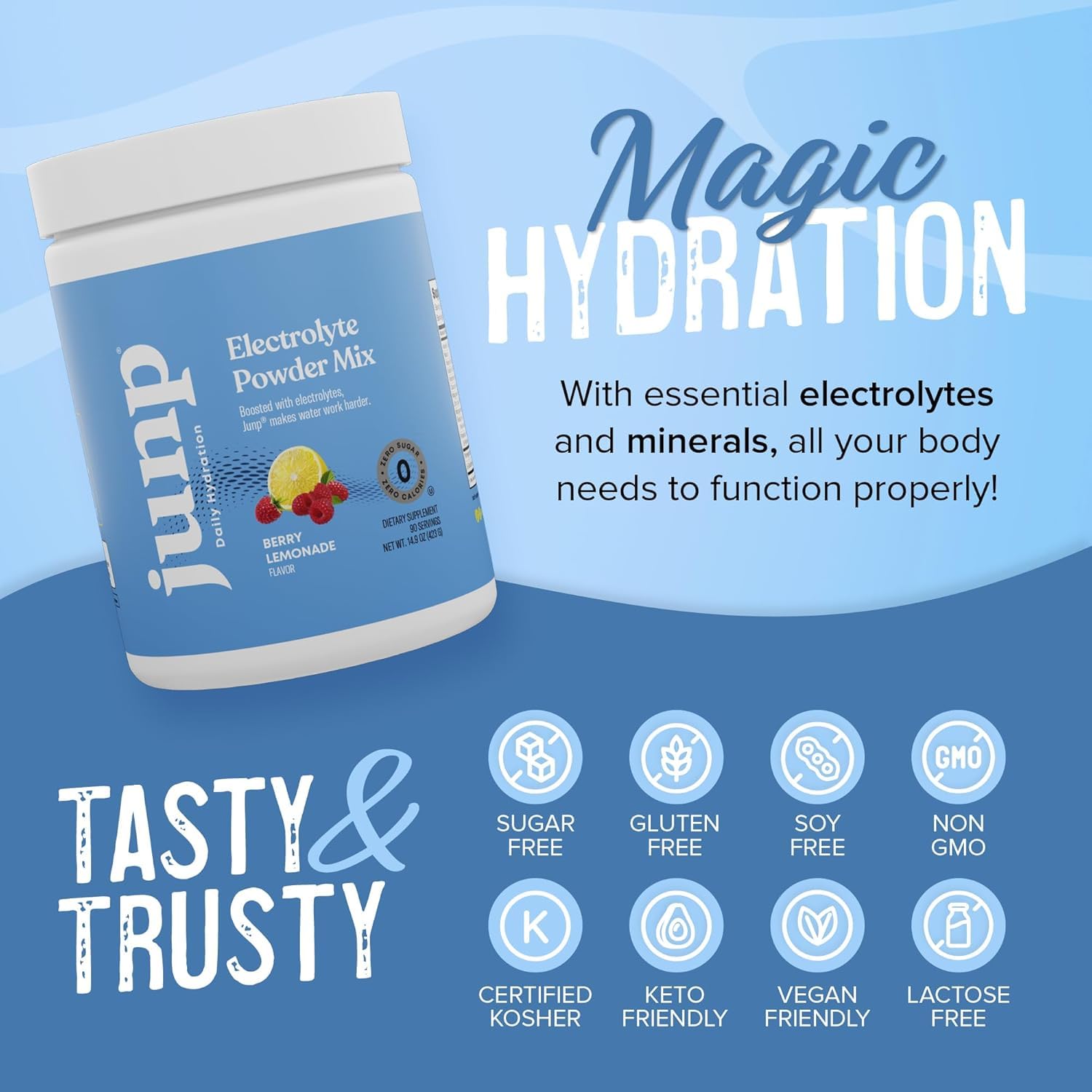 Keto-friendly JUNP powder suitable for vegan and gluten-free diets.