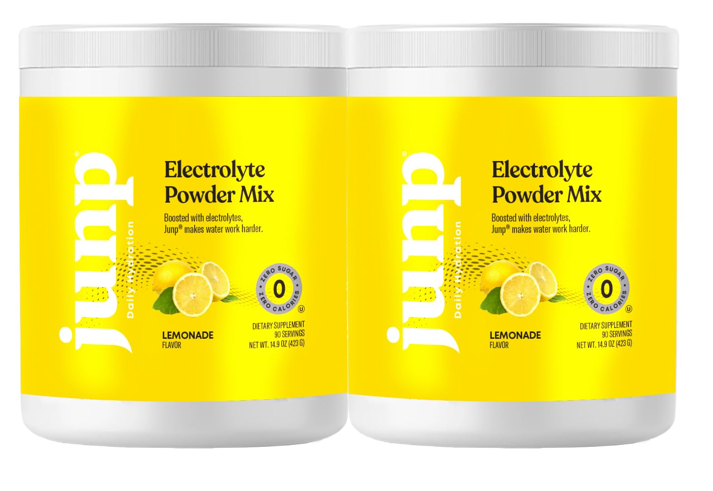 JUNP electrolytes powder lemon flavor packaging highlights sugar-free, keto-friendly hydration.