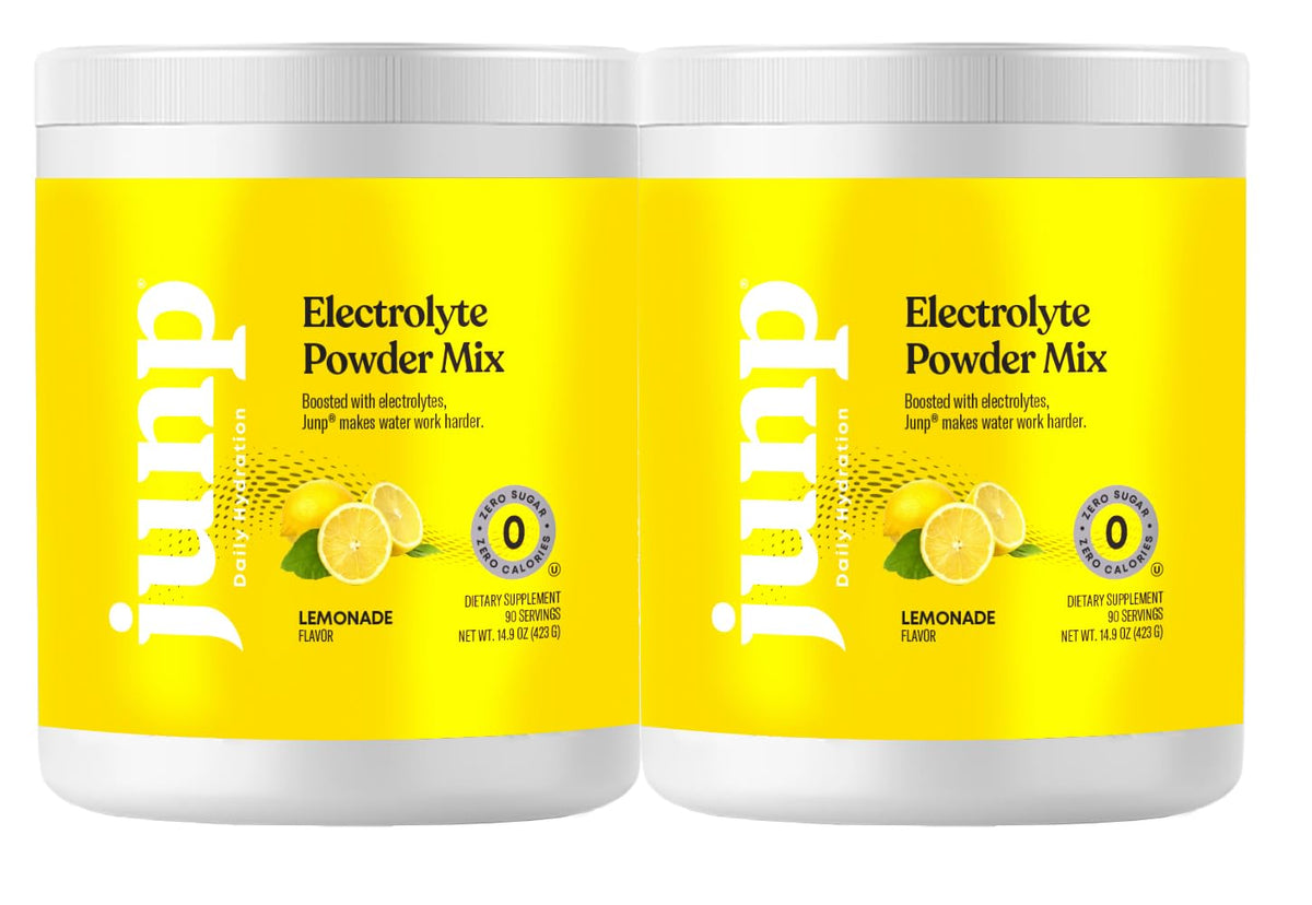 JUNP electrolytes powder lemon flavor packaging highlights sugar-free, keto-friendly hydration.