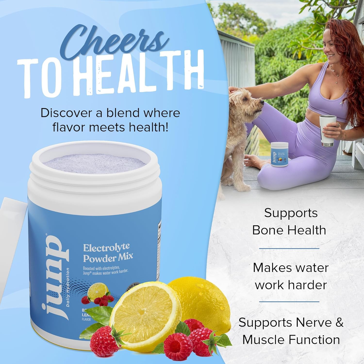 Two-pack JUNP electrolytes powder box for extended use.