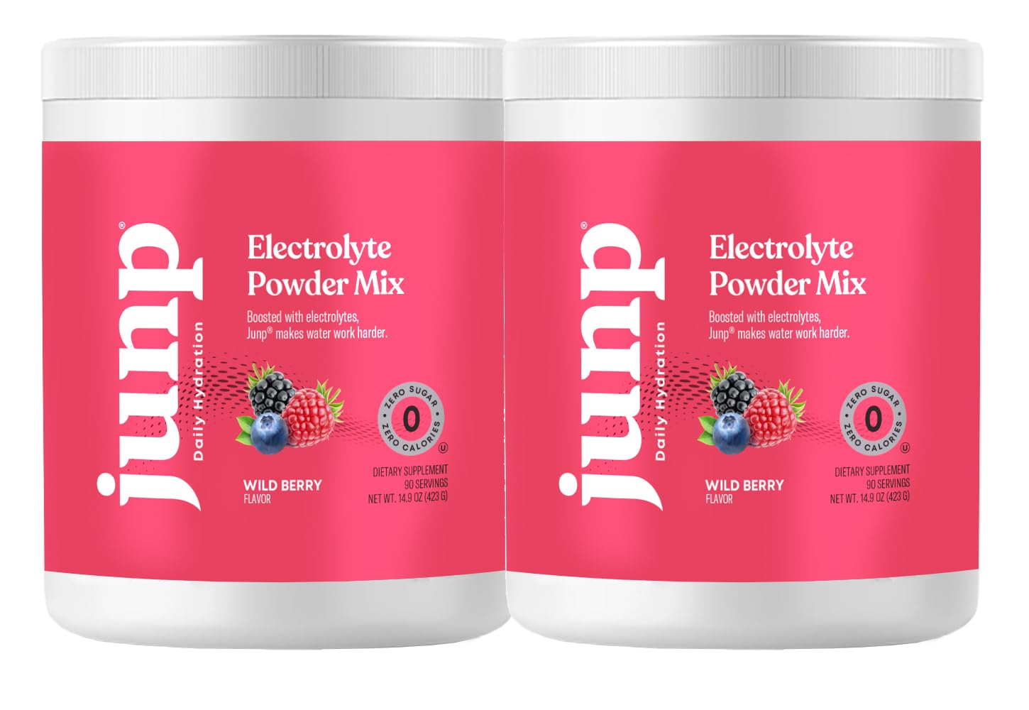 JUNP electrolytes powder bottle with wild berry flavor ready for hydration.