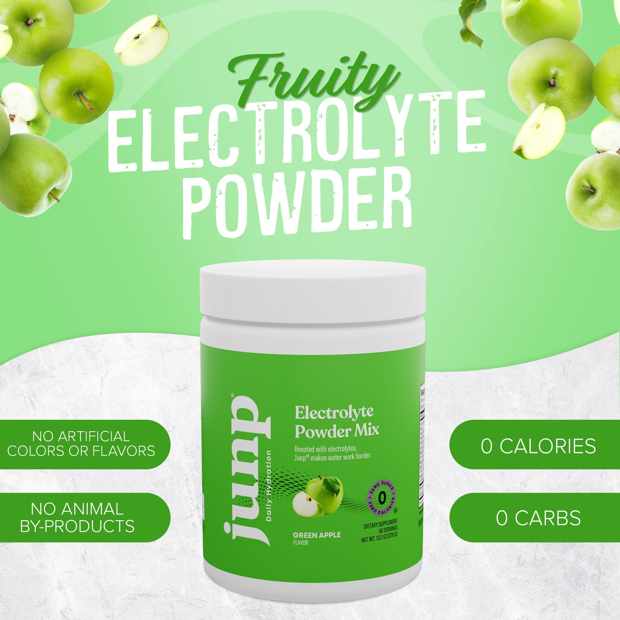 JUNP green apple powder dissolving in water showing refreshing keto-friendly flavor