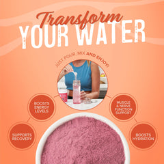 Prepared JUNP Peach electrolyte drink in a tall glass.