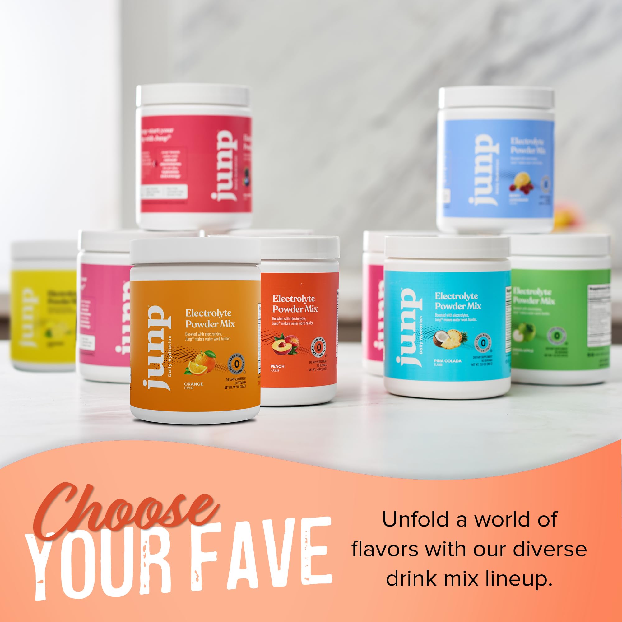 Outdoor hydration scene with JUNP Peach electrolyte powder mixed for on-the-go thirst.