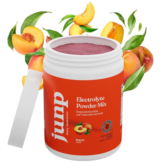 JUNP peach powder scoop for quick, precise hydration measurements