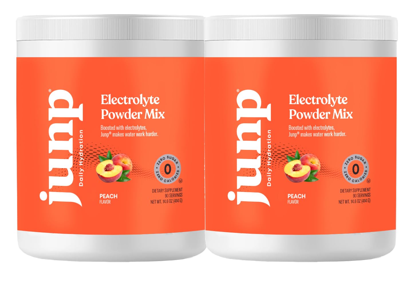 JUNP peach electrolyte powder tub ready for on-the-go hydration
