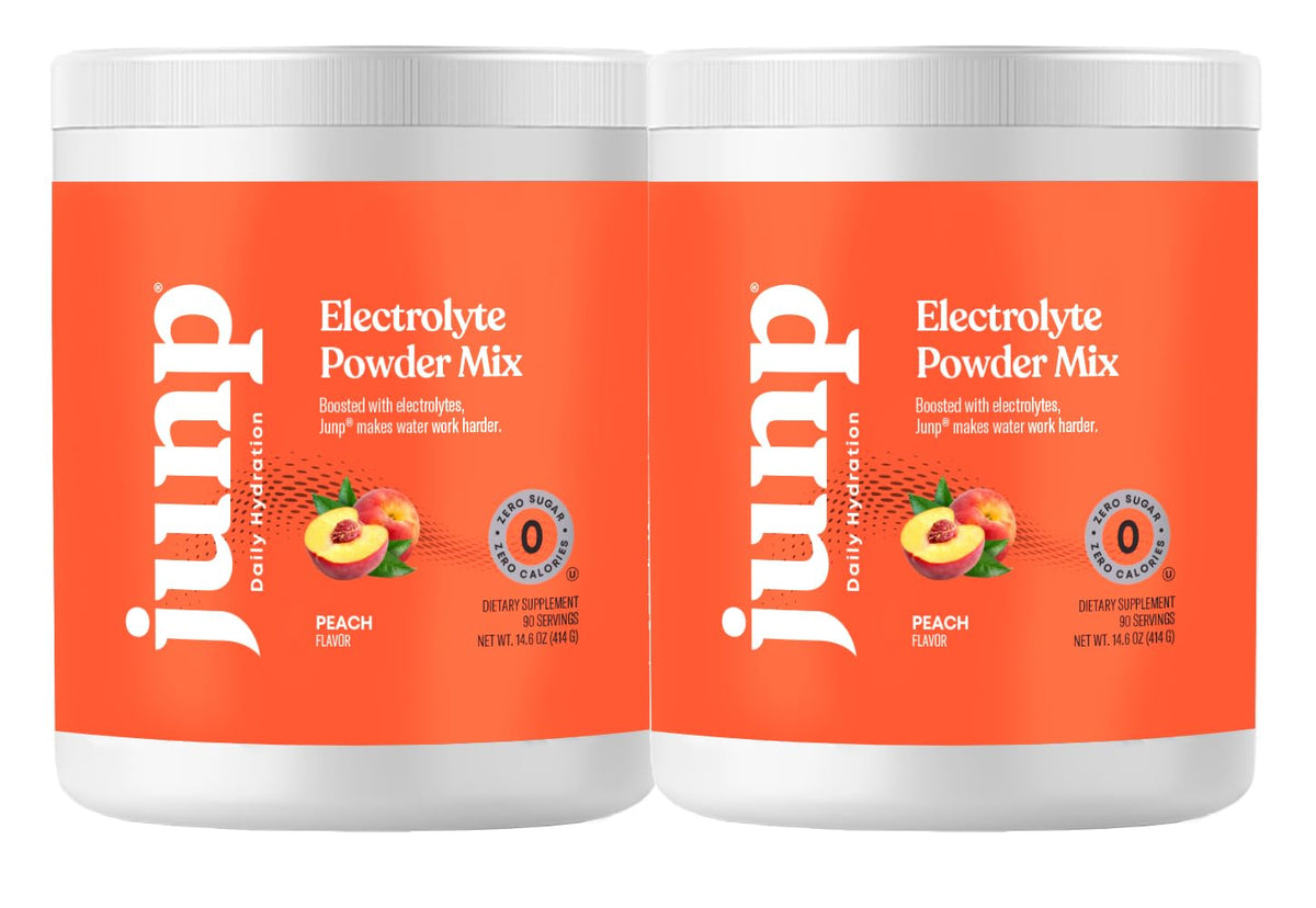 JUNP peach electrolyte powder tub ready for on-the-go hydration