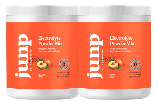 JUNP peach electrolyte powder tub ready for on-the-go hydration