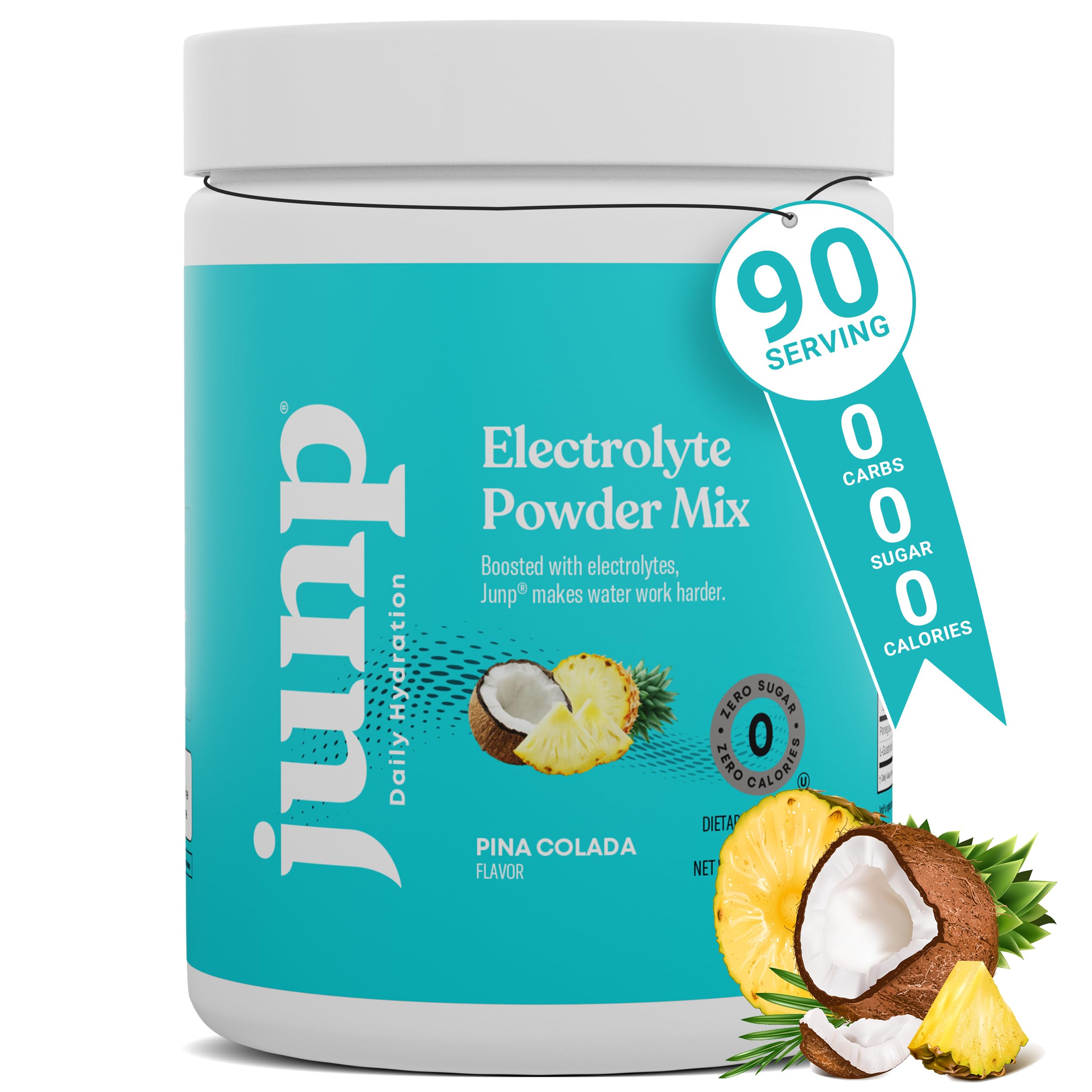 JUNP Pina Colada bottle shows zero sugar hydration for active days