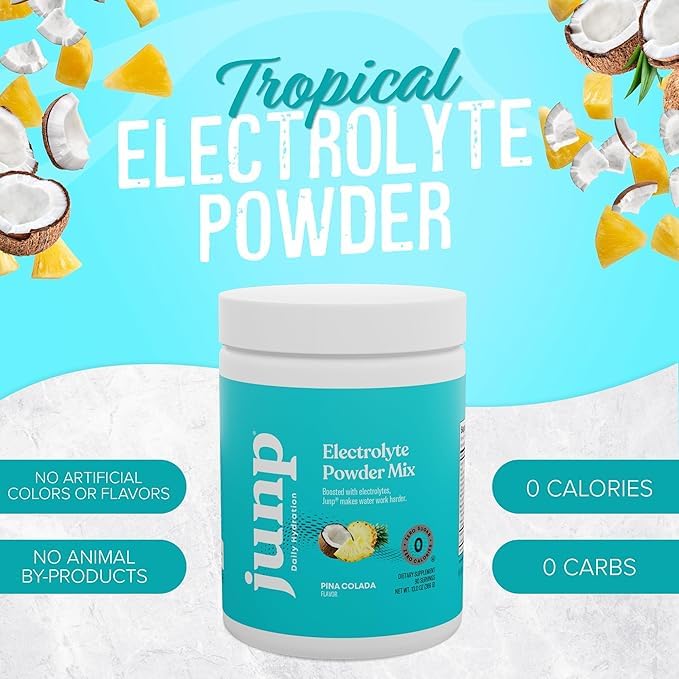 JUNP powder-dissolving-water demonstrates quick zero-sugar electrolyte mix.