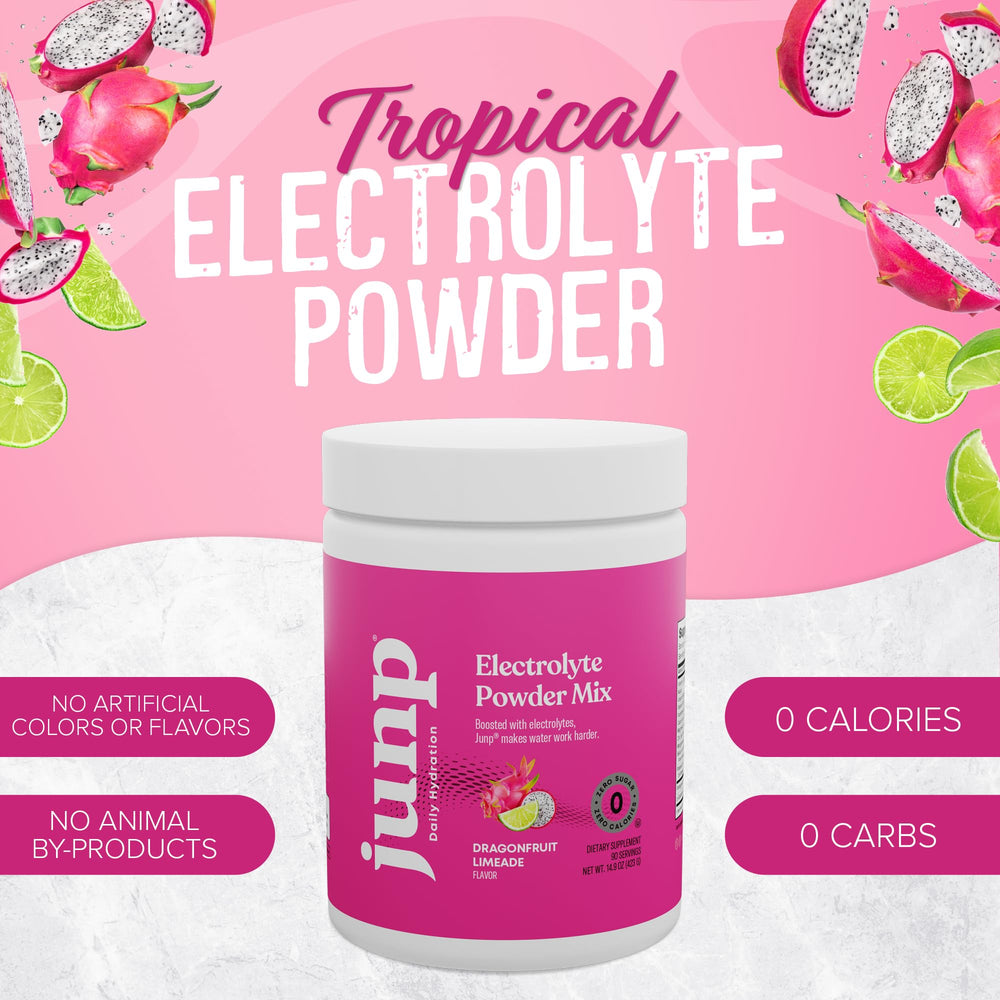 JUNP powder scoop dissolving in water for quick, convenient hydration.