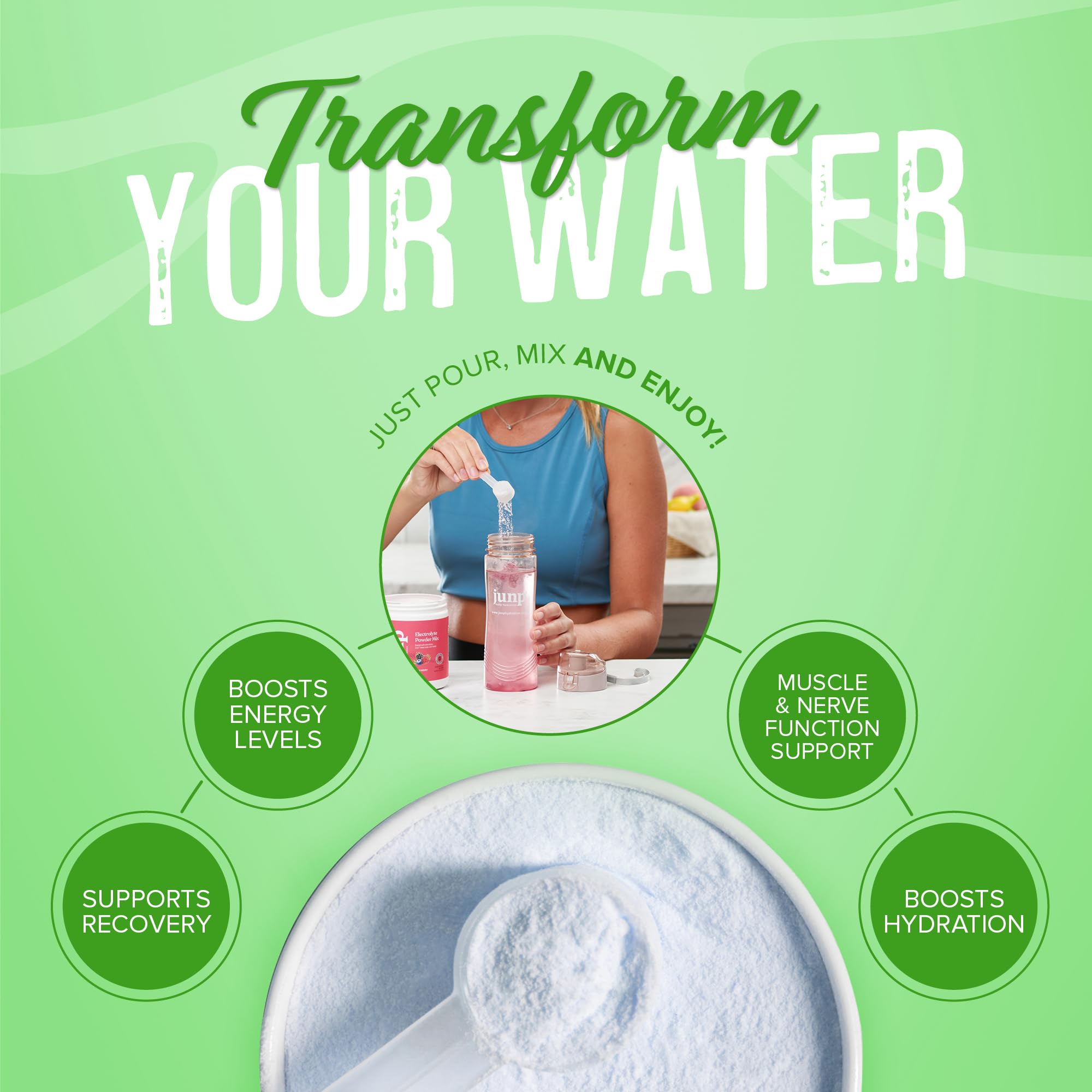 JUNP zero-calorie green apple drink in glass showcases refreshing hydration