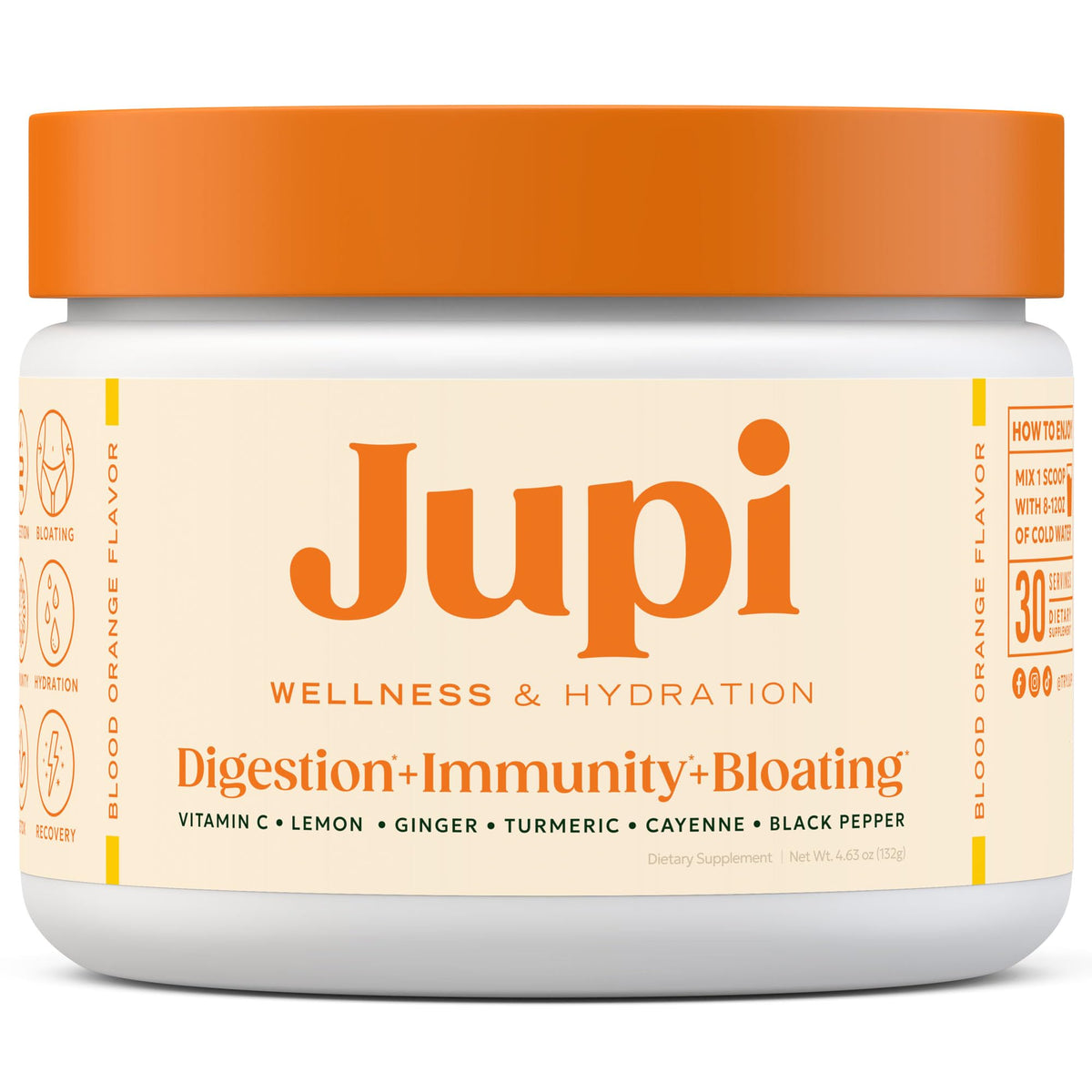 Jupi Turmeric-Ginger Shot bottle promoting immune support